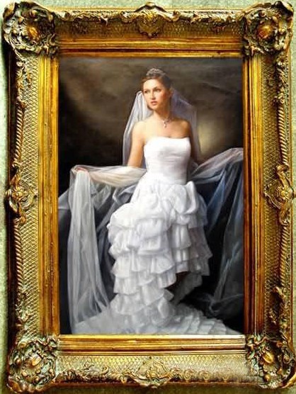 手繪婚紗油畫定制